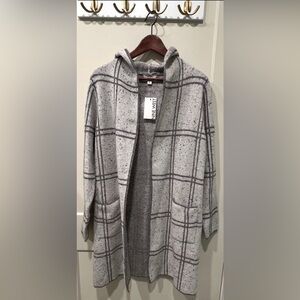 Nine West Gray Plaid Hooded Cardigan